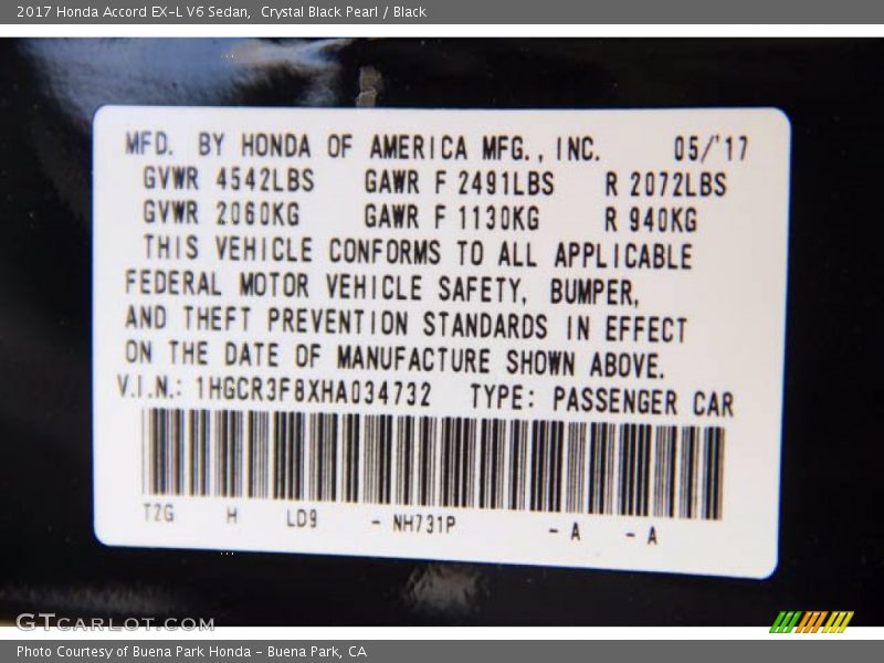 Crystal Black Pearl / Black 2017 Honda Accord EX-L V6 Sedan