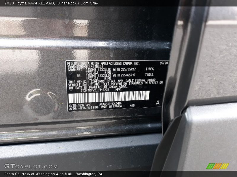Lunar Rock / Light Gray 2020 Toyota RAV4 XLE AWD