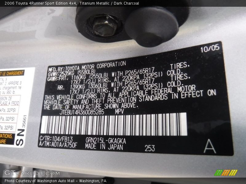 Titanium Metallic / Dark Charcoal 2006 Toyota 4Runner Sport Edition 4x4