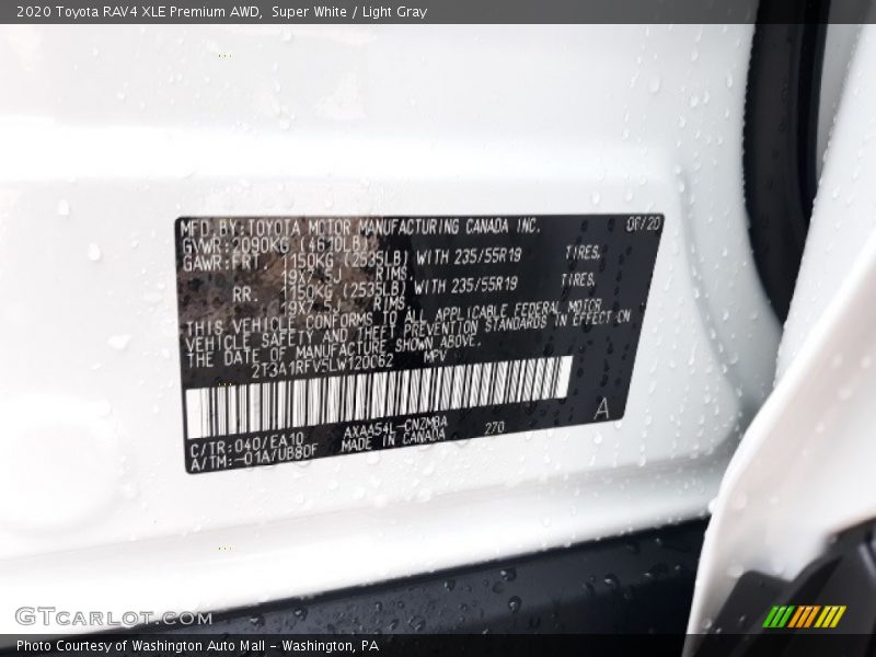 Super White / Light Gray 2020 Toyota RAV4 XLE Premium AWD