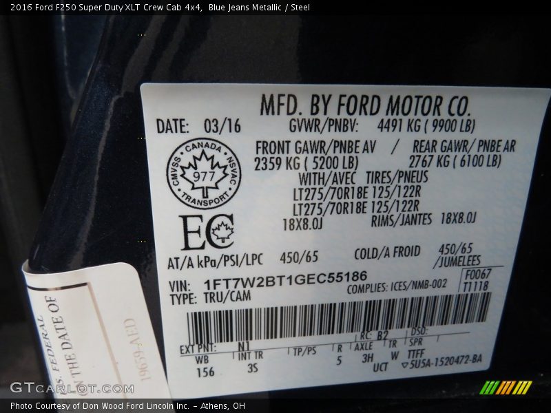 Blue Jeans Metallic / Steel 2016 Ford F250 Super Duty XLT Crew Cab 4x4