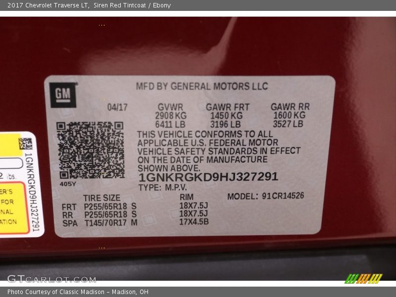 Siren Red Tintcoat / Ebony 2017 Chevrolet Traverse LT