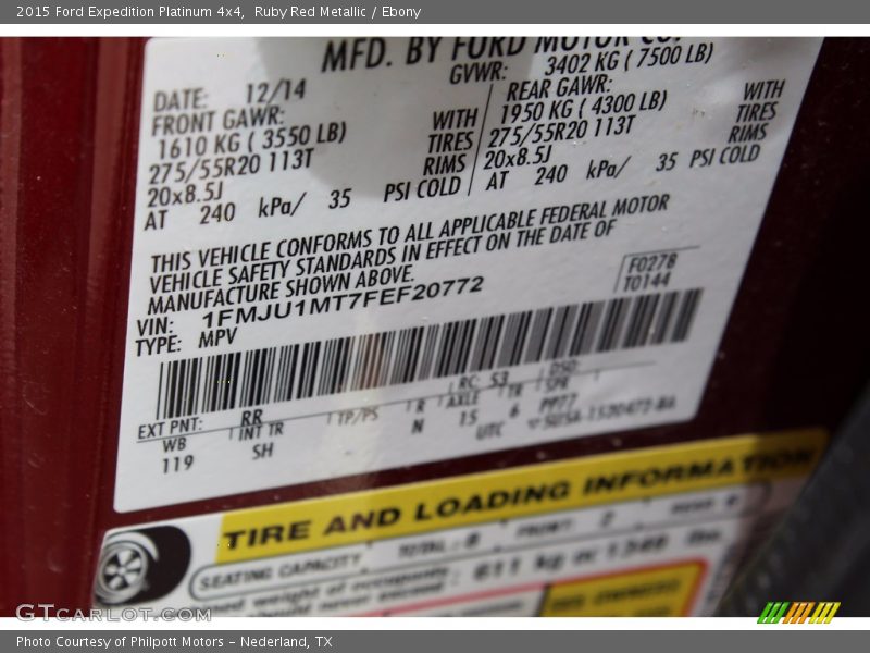 Ruby Red Metallic / Ebony 2015 Ford Expedition Platinum 4x4