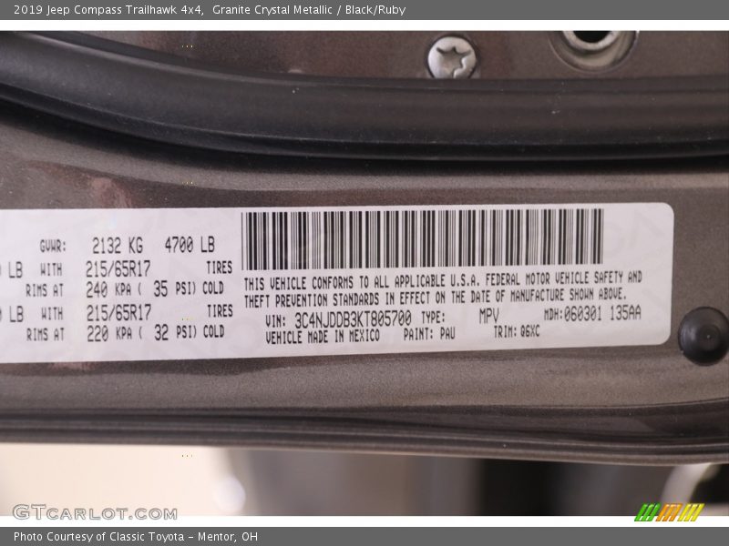 Granite Crystal Metallic / Black/Ruby 2019 Jeep Compass Trailhawk 4x4