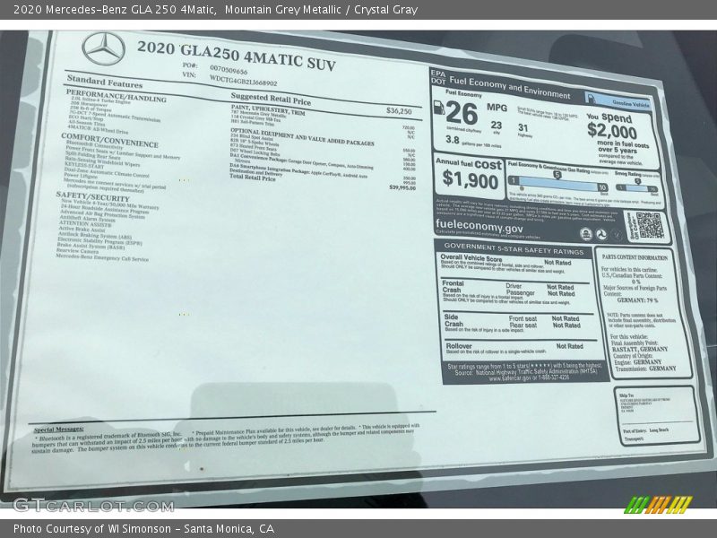Mountain Grey Metallic / Crystal Gray 2020 Mercedes-Benz GLA 250 4Matic