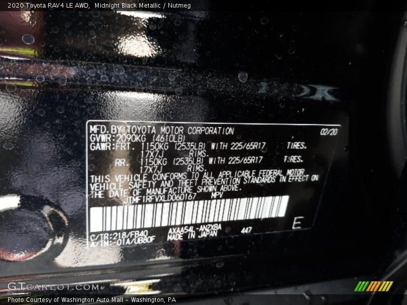 Midnight Black Metallic / Nutmeg 2020 Toyota RAV4 LE AWD