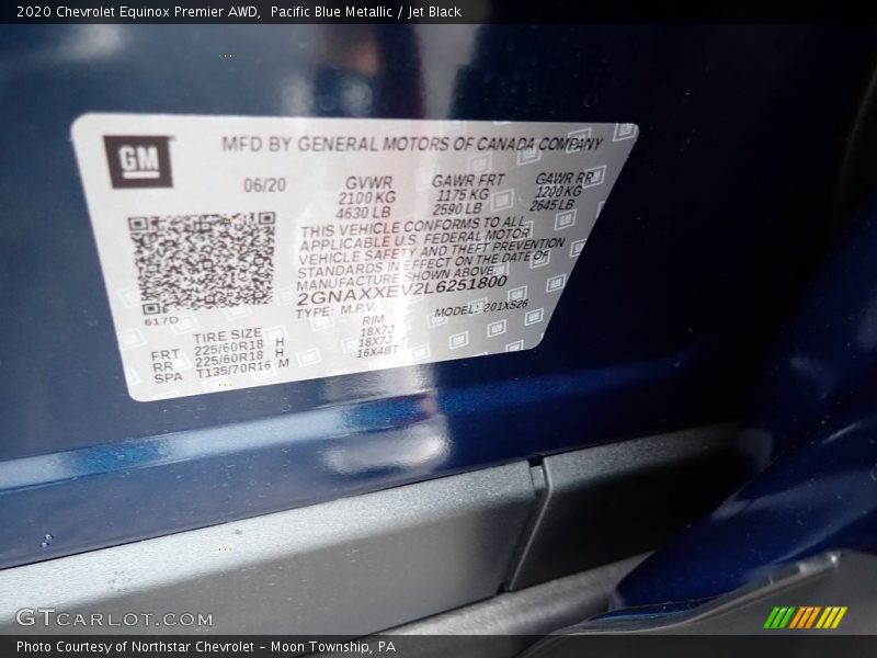 Pacific Blue Metallic / Jet Black 2020 Chevrolet Equinox Premier AWD