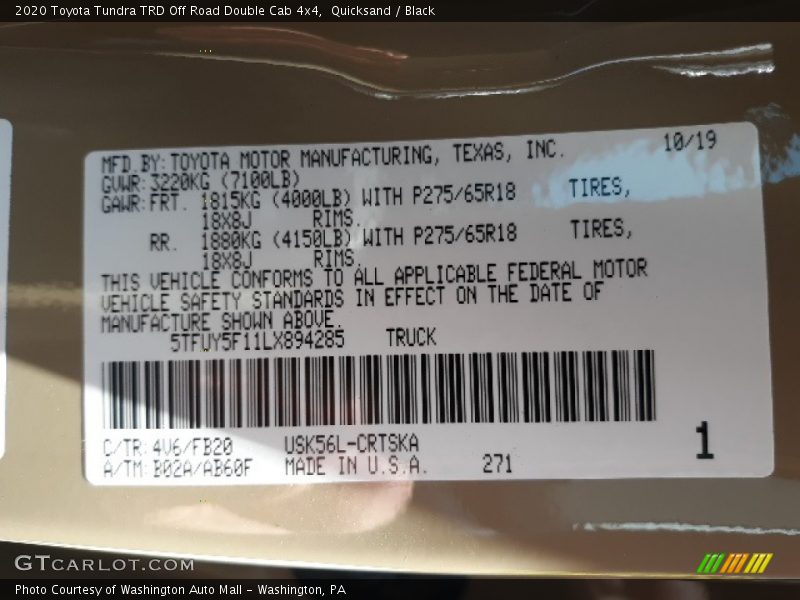 Quicksand / Black 2020 Toyota Tundra TRD Off Road Double Cab 4x4