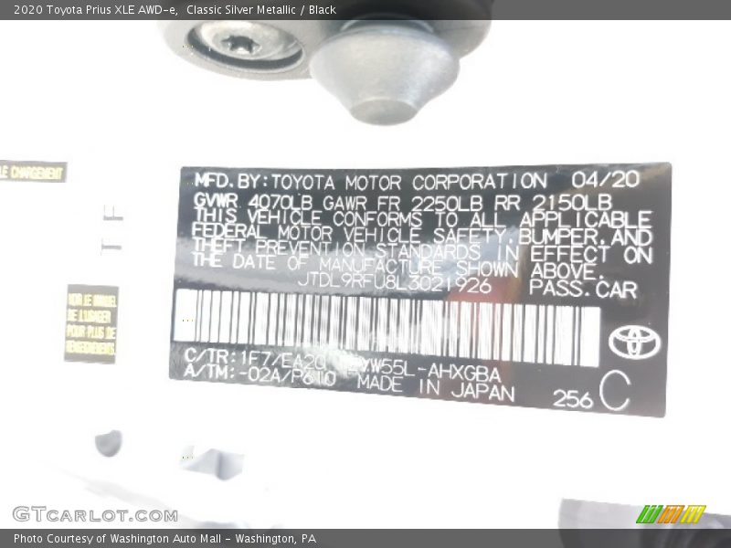 Classic Silver Metallic / Black 2020 Toyota Prius XLE AWD-e