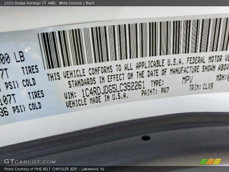 White Knuckle / Black 2020 Dodge Durango GT AWD