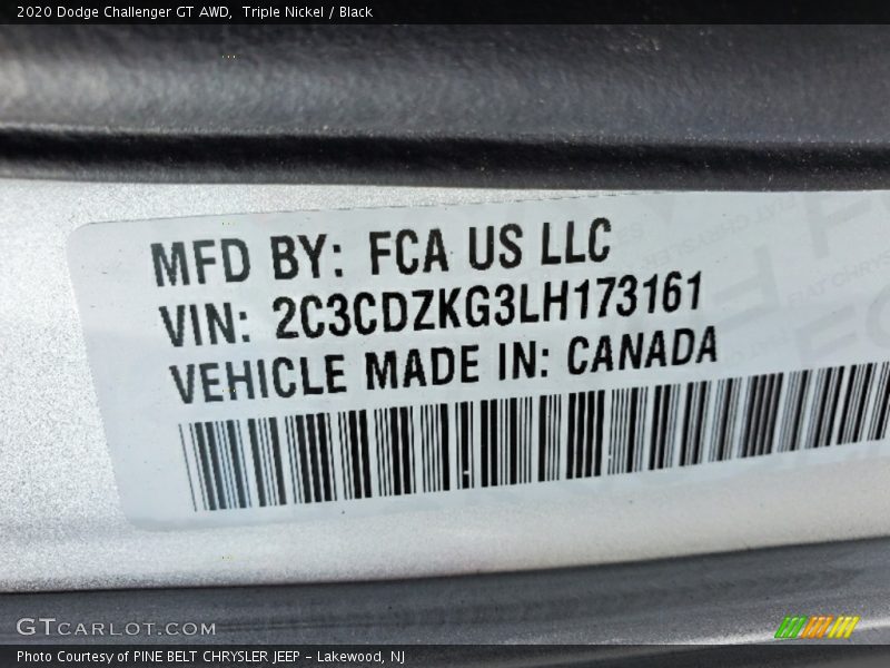 Triple Nickel / Black 2020 Dodge Challenger GT AWD
