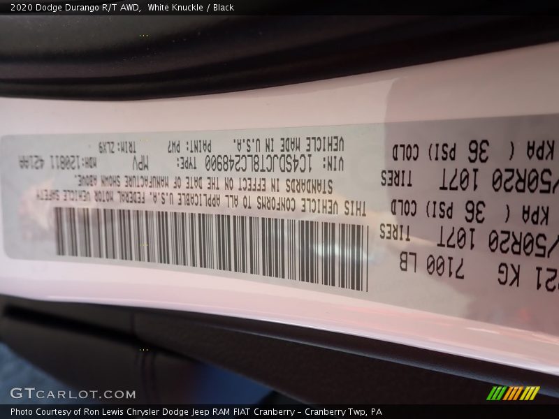 White Knuckle / Black 2020 Dodge Durango R/T AWD