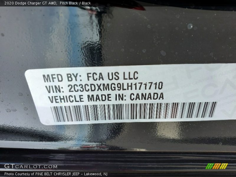 Pitch Black / Black 2020 Dodge Charger GT AWD