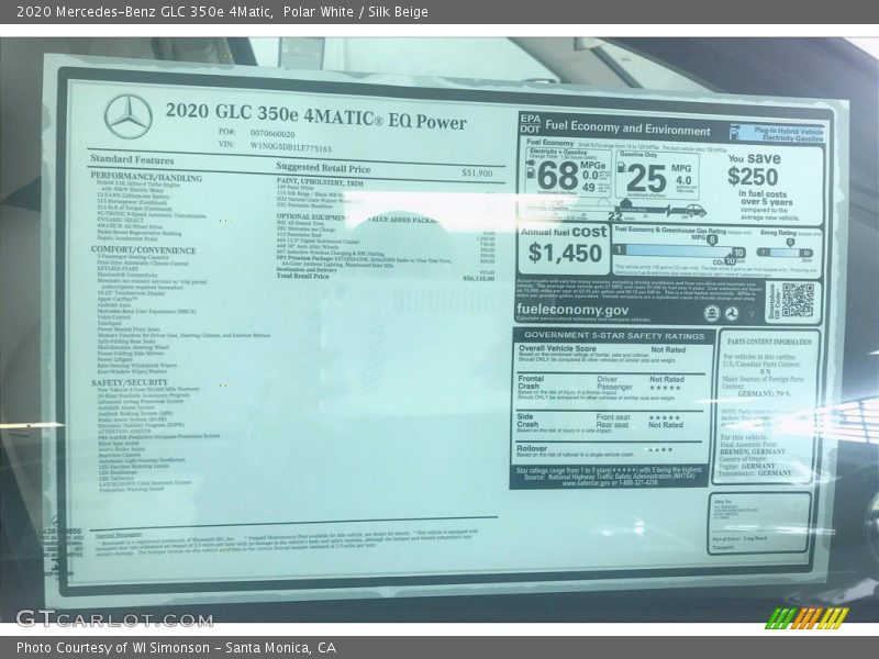 Polar White / Silk Beige 2020 Mercedes-Benz GLC 350e 4Matic