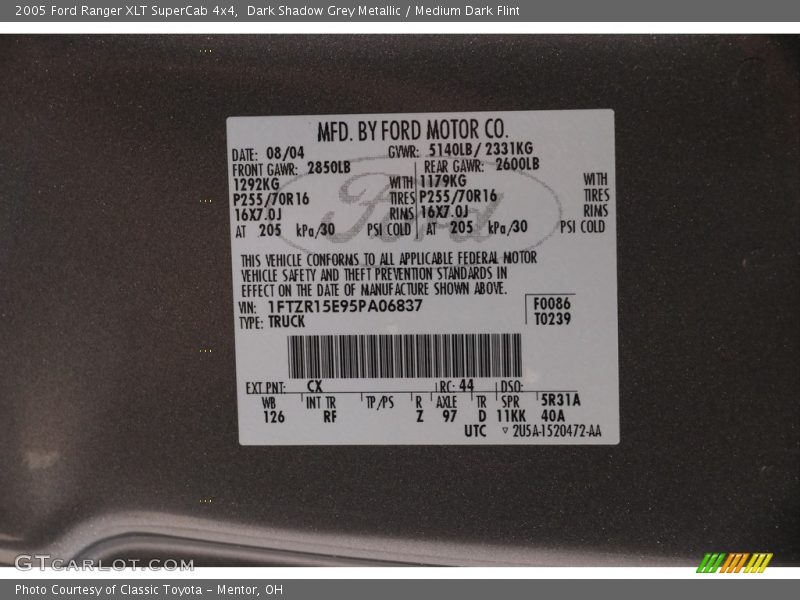 Dark Shadow Grey Metallic / Medium Dark Flint 2005 Ford Ranger XLT SuperCab 4x4