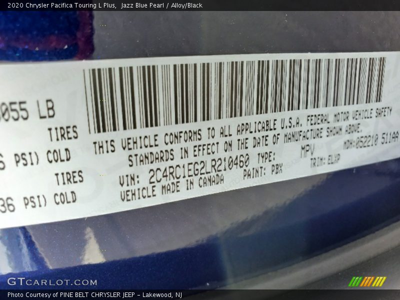 Jazz Blue Pearl / Alloy/Black 2020 Chrysler Pacifica Touring L Plus