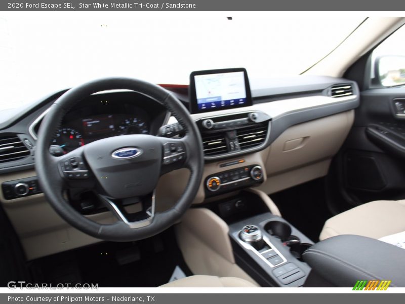 Star White Metallic Tri-Coat / Sandstone 2020 Ford Escape SEL