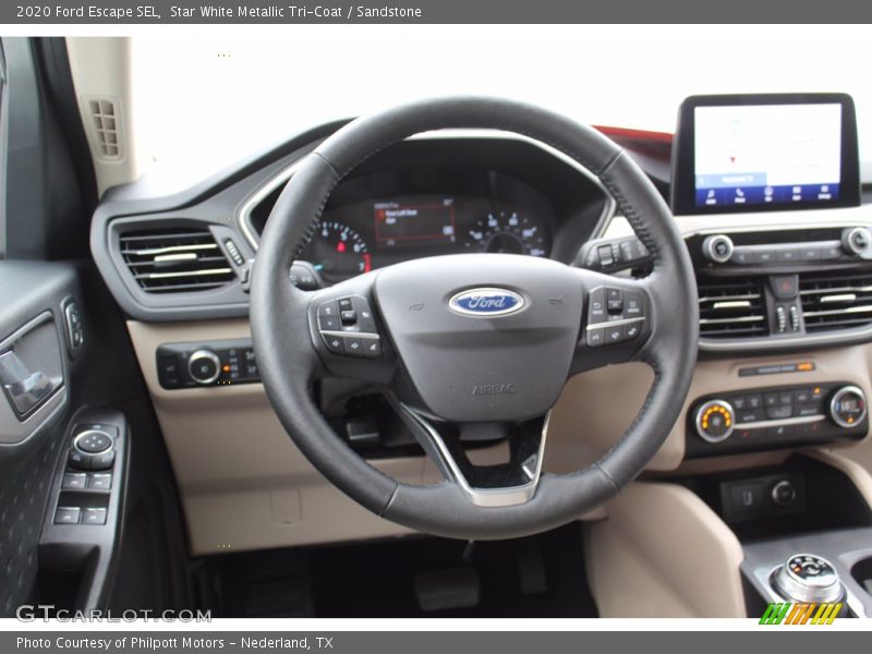 Star White Metallic Tri-Coat / Sandstone 2020 Ford Escape SEL