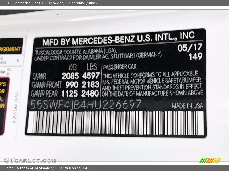 Polar White / Black 2017 Mercedes-Benz C 300 Sedan
