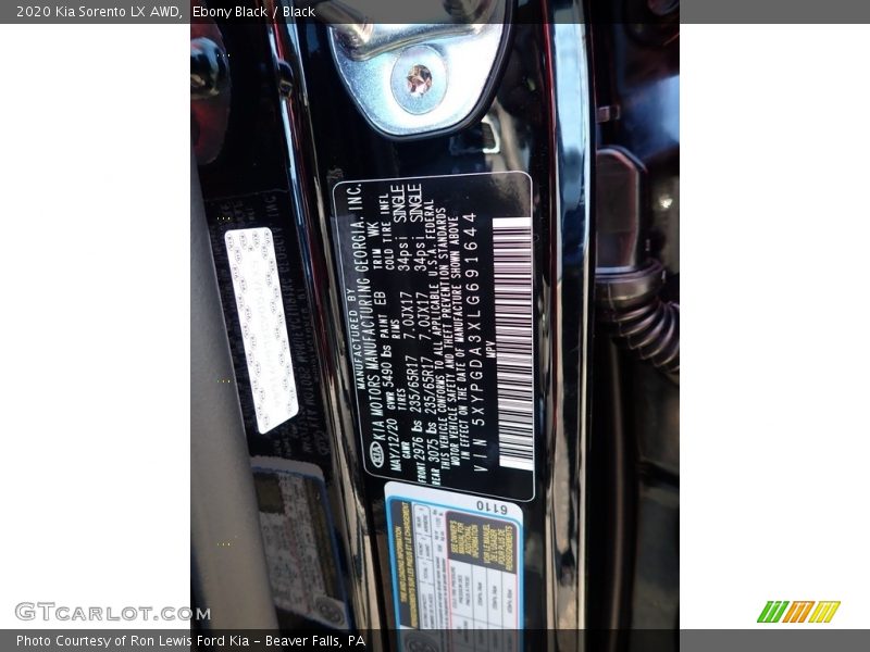 Ebony Black / Black 2020 Kia Sorento LX AWD