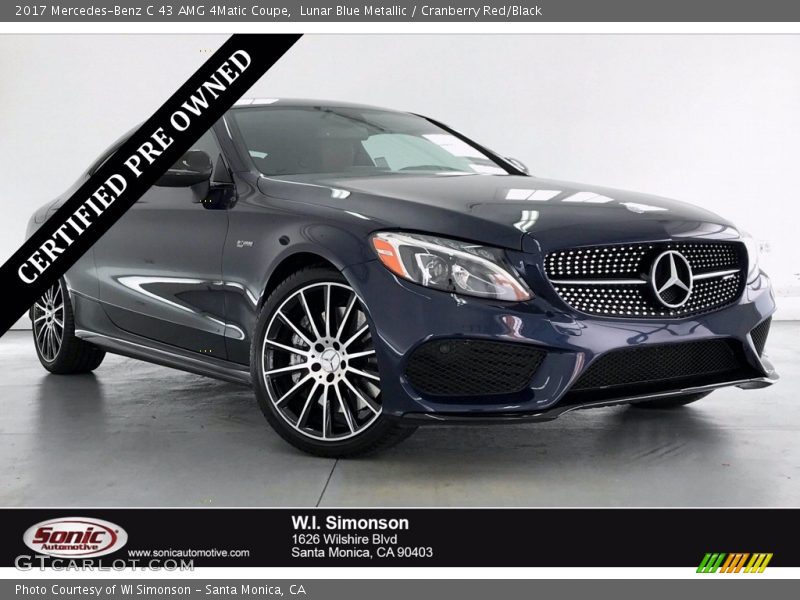Lunar Blue Metallic / Cranberry Red/Black 2017 Mercedes-Benz C 43 AMG 4Matic Coupe