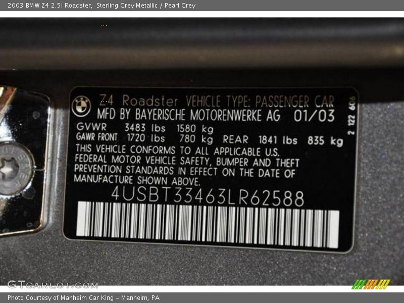 Sterling Grey Metallic / Pearl Grey 2003 BMW Z4 2.5i Roadster