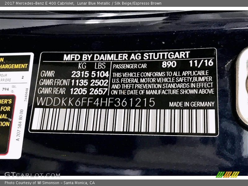 Lunar Blue Metallic / Silk Beige/Espresso Brown 2017 Mercedes-Benz E 400 Cabriolet