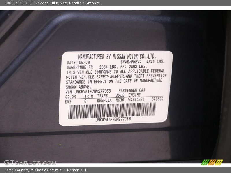 Blue Slate Metallic / Graphite 2008 Infiniti G 35 x Sedan