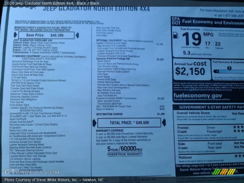  2020 Gladiator North Edition 4x4 Window Sticker