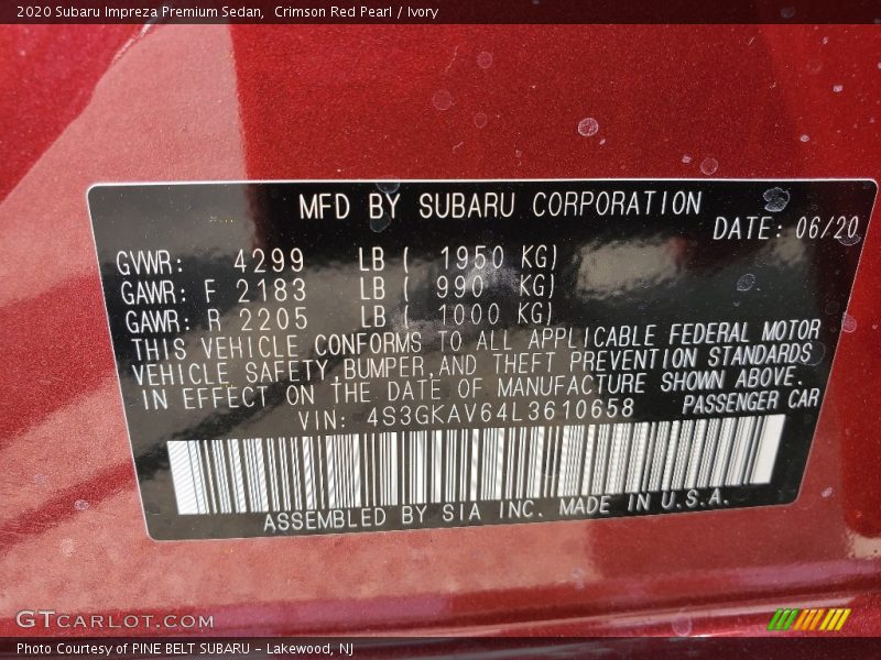 Crimson Red Pearl / Ivory 2020 Subaru Impreza Premium Sedan
