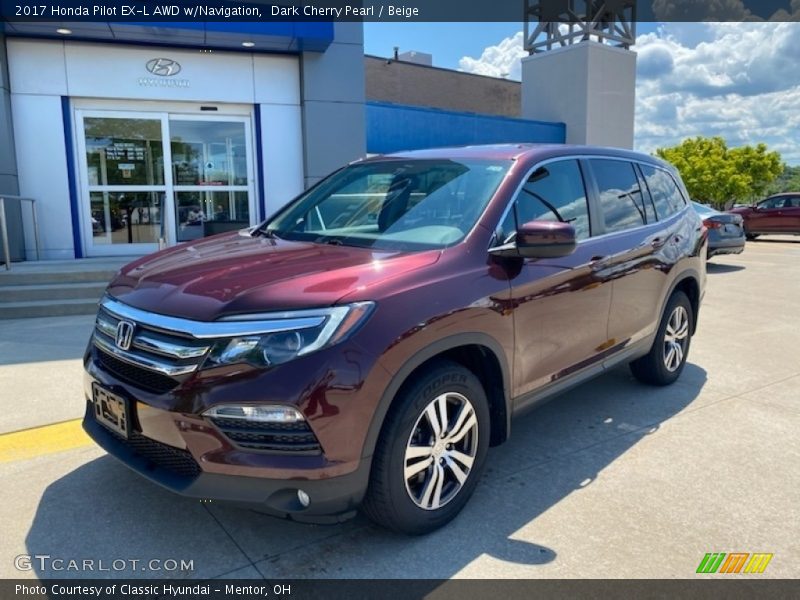 Dark Cherry Pearl / Beige 2017 Honda Pilot EX-L AWD w/Navigation