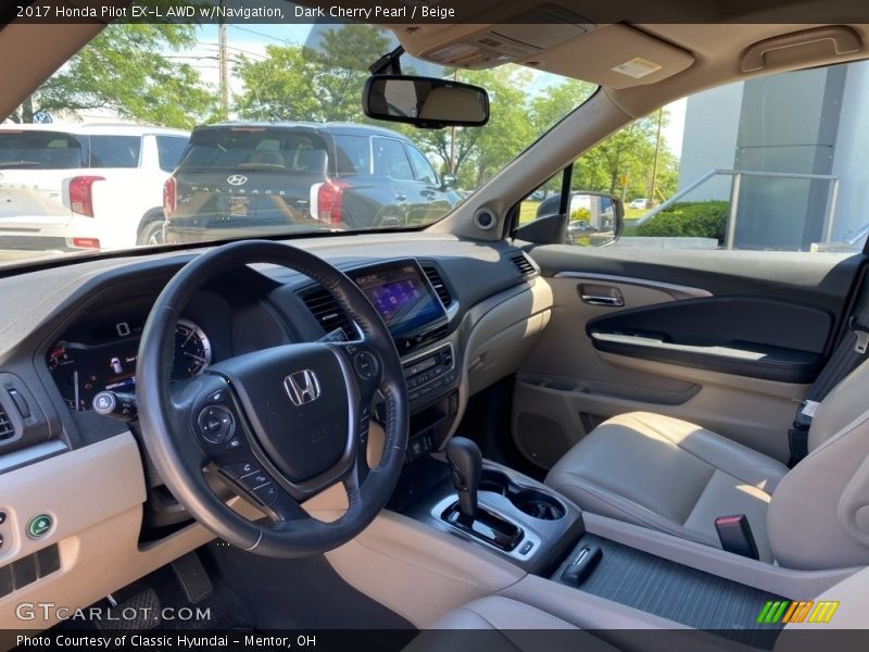 Dark Cherry Pearl / Beige 2017 Honda Pilot EX-L AWD w/Navigation