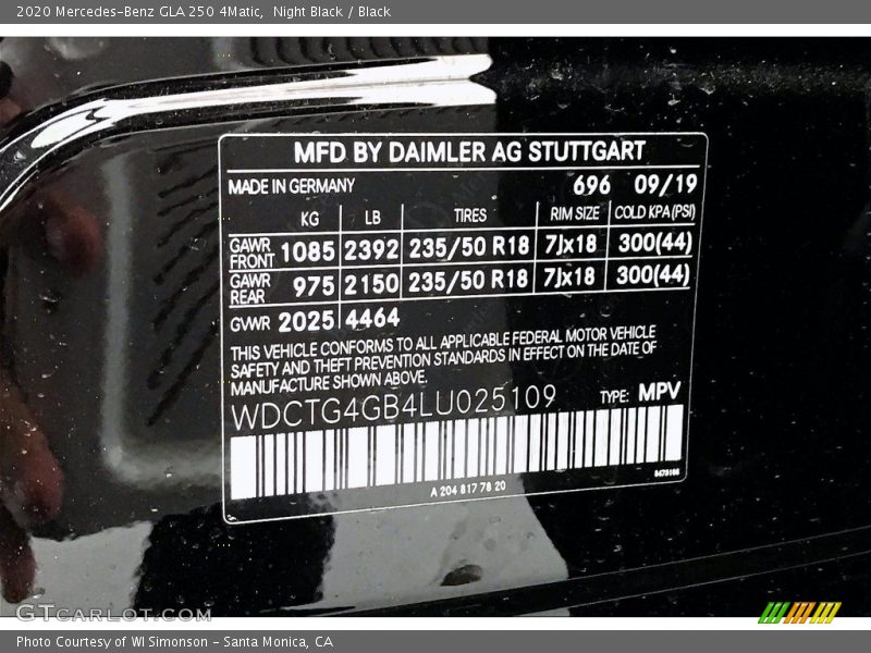 Night Black / Black 2020 Mercedes-Benz GLA 250 4Matic