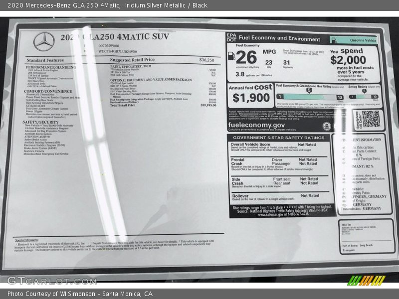 Iridium Silver Metallic / Black 2020 Mercedes-Benz GLA 250 4Matic