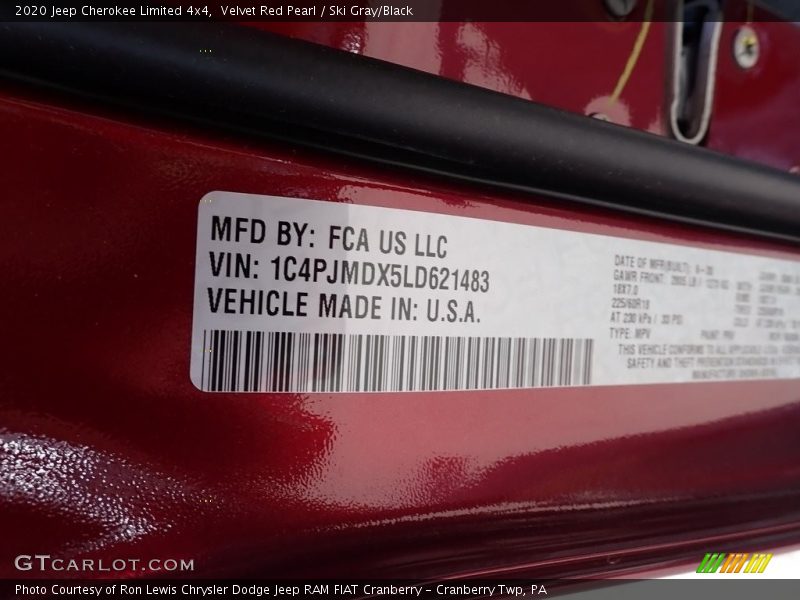 Velvet Red Pearl / Ski Gray/Black 2020 Jeep Cherokee Limited 4x4