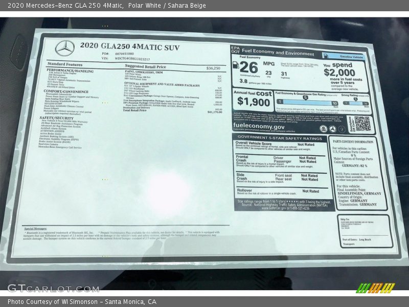 Polar White / Sahara Beige 2020 Mercedes-Benz GLA 250 4Matic