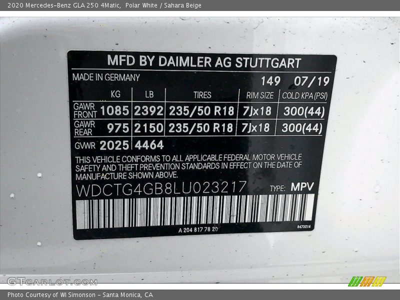 Polar White / Sahara Beige 2020 Mercedes-Benz GLA 250 4Matic