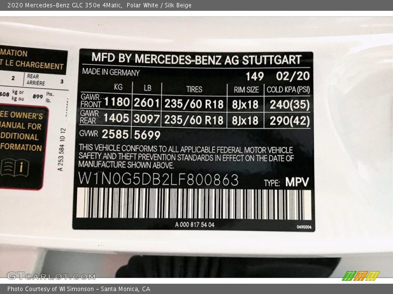 Polar White / Silk Beige 2020 Mercedes-Benz GLC 350e 4Matic