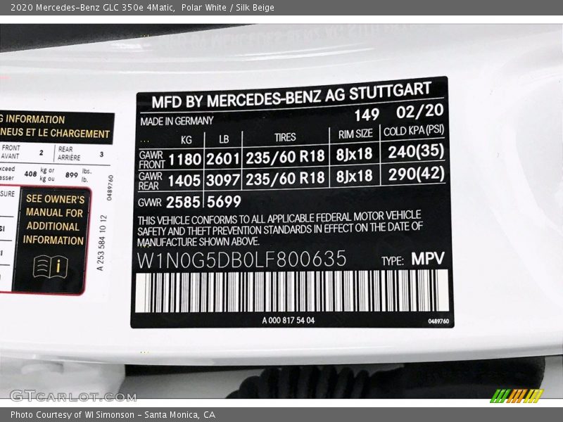 Polar White / Silk Beige 2020 Mercedes-Benz GLC 350e 4Matic