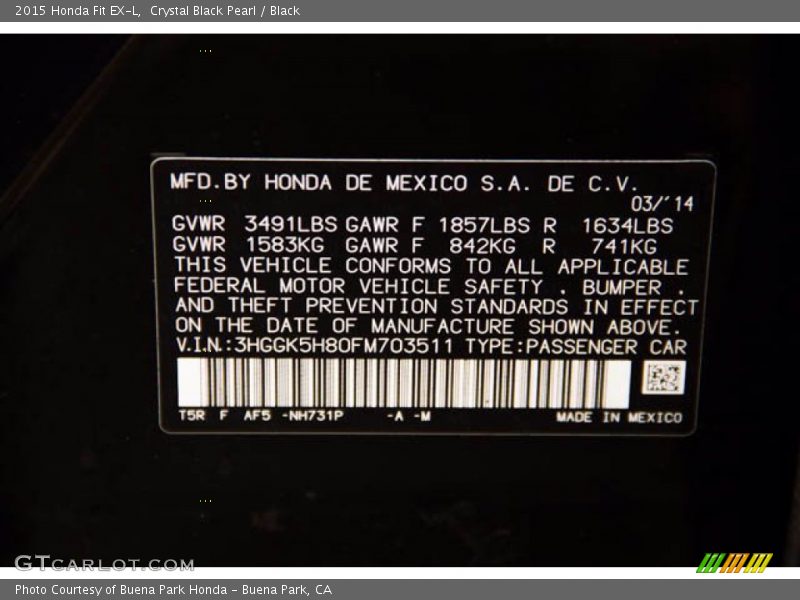 Crystal Black Pearl / Black 2015 Honda Fit EX-L