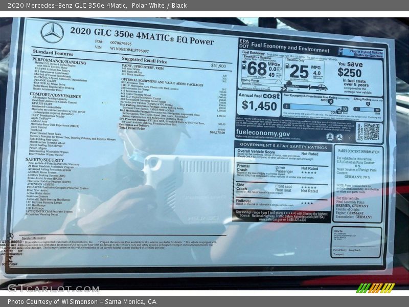  2020 GLC 350e 4Matic Window Sticker