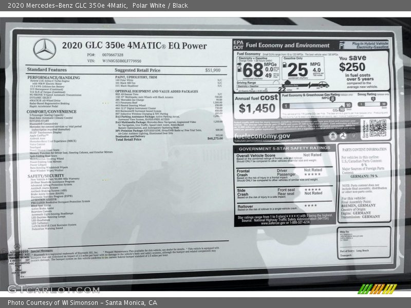 Polar White / Black 2020 Mercedes-Benz GLC 350e 4Matic