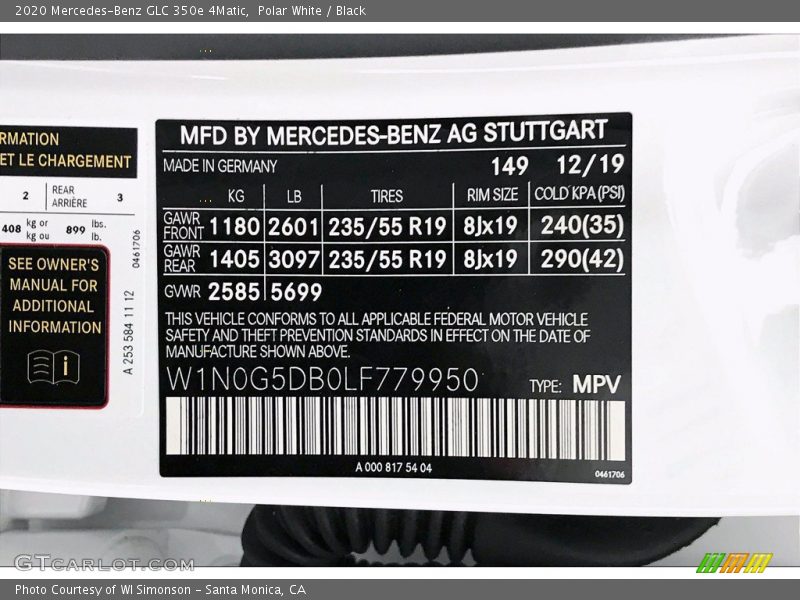 Polar White / Black 2020 Mercedes-Benz GLC 350e 4Matic