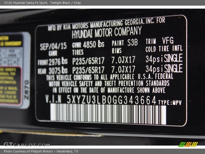 Twilight Black / Gray 2016 Hyundai Santa Fe Sport