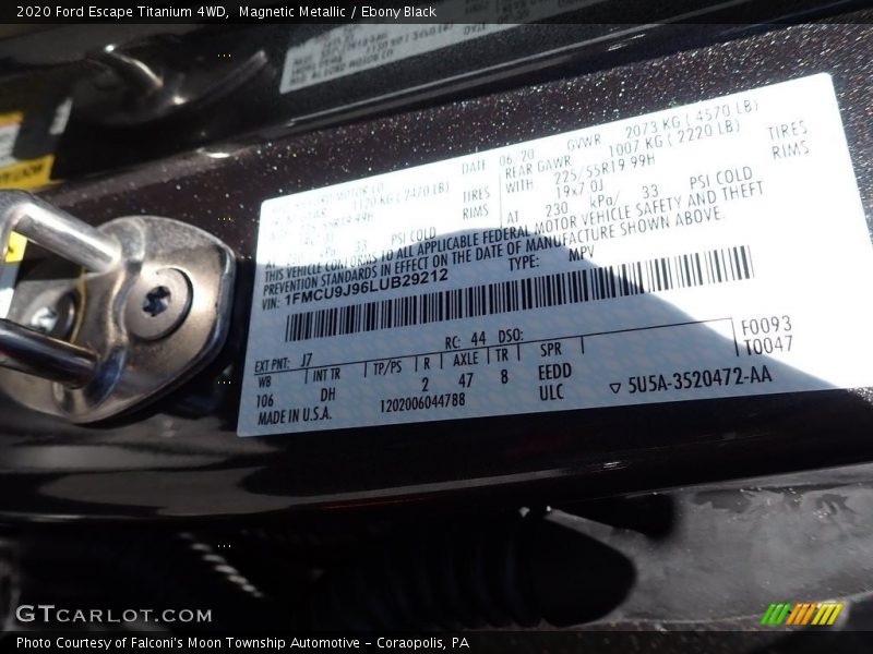 Magnetic Metallic / Ebony Black 2020 Ford Escape Titanium 4WD