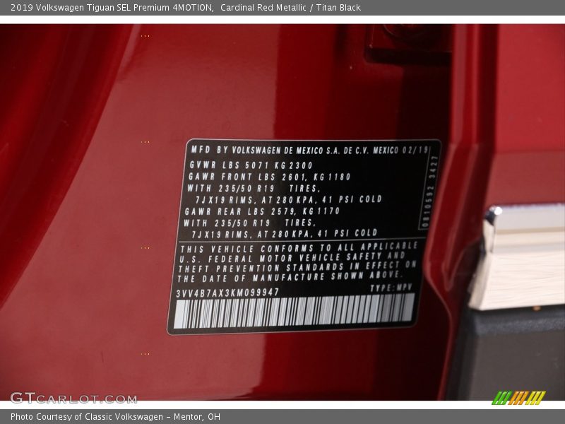 Cardinal Red Metallic / Titan Black 2019 Volkswagen Tiguan SEL Premium 4MOTION