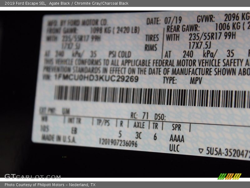 Agate Black / Chromite Gray/Charcoal Black 2019 Ford Escape SEL