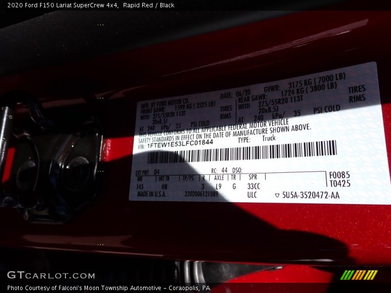 Rapid Red / Black 2020 Ford F150 Lariat SuperCrew 4x4
