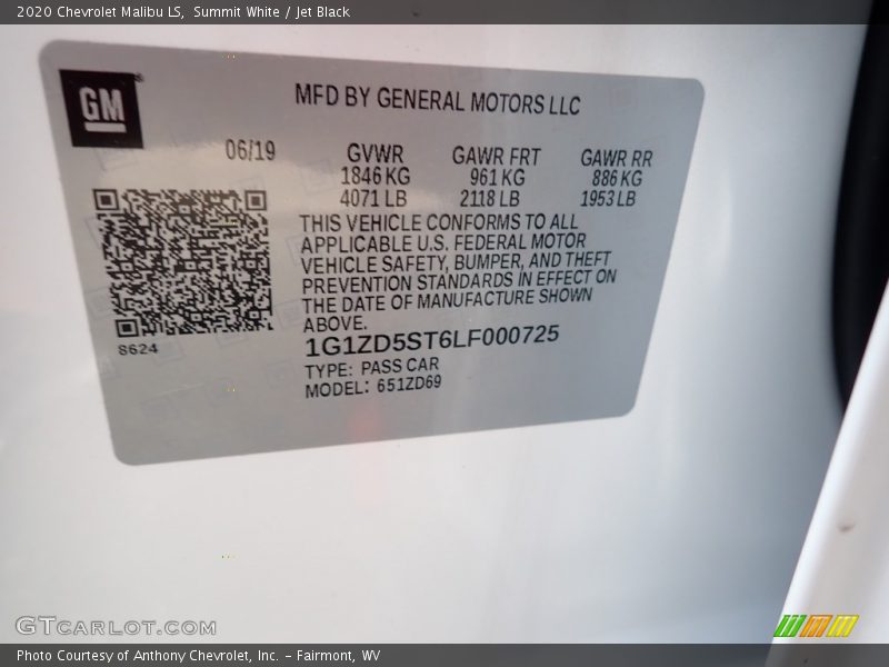 Summit White / Jet Black 2020 Chevrolet Malibu LS