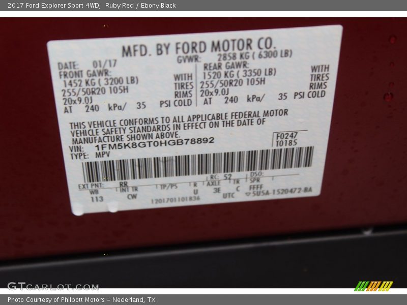 Ruby Red / Ebony Black 2017 Ford Explorer Sport 4WD